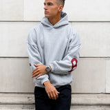 Idris Oversized Hoodie - Marl Grey & Red