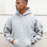 Idris Oversized Hoodie - Marl Grey & Red