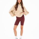 Isabel Oversized Hoodie - Light Tan & Maroon Brown