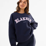 Varsity Oversized Jumper - True Navy & Vintage Pink