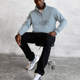 Outline Varsity 1/4 Zip Up Jumper - Mineral Blue