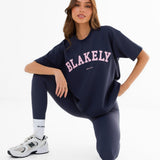Varsity Oversized T-Shirt - True Navy & Vintage Pink