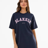 Varsity Oversized T-Shirt - True Navy & Vintage Pink