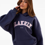 Varsity Oversized Hoodie - True Navy & Vintage Pink
