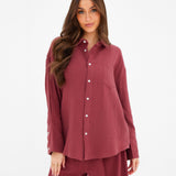 Mila Oversized Shirt - Washed Red