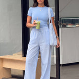 Lucia Baby Tee & Elodie Stripe Trousers Set - Blue