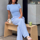 Lucia Baby Tee & Elodie Stripe Trousers Set - Blue