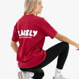 Cloud Print Oversized T-Shirt - Cherry Red