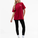 Cloud Print Oversized T-Shirt - Cherry Red