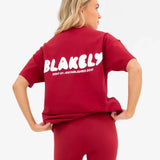 Cloud Print Oversized T-Shirt - Cherry Red
