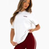 Jodi Oversized T-Shirt - Flat White & Maroon Red