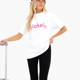 Lila Oversized T-Shirt - White & Neon Pink