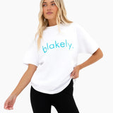 Lila Oversized T-Shirt - White & Aqua