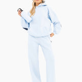 Isabel Wide Leg Sweatpants - Soft Blue