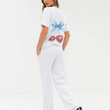 Charli Cherry Print Wide Leg Sweatpants - White