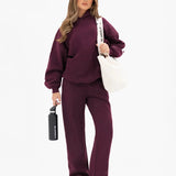 Isabel Wide Leg Sweatpants - Dark Cherry