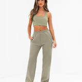 Isabel Wide Leg Sweatpants - Olive