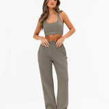 Isabel Wide Leg Sweatpants - Safari Green