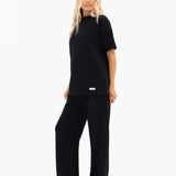 Soft Waffle Oversized T-Shirt - Black