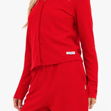 Soft Waffle Cardigan - Red