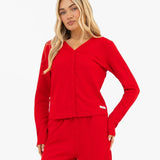 Soft Waffle Cardigan - Red
