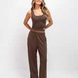 Soft Waffle Trousers - Brown