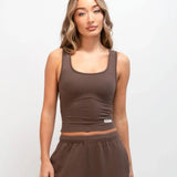 Soft Waffle Vest Top - Brown