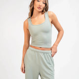 Soft Waffle Vest Top - Sage Green