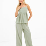 Mila Wide Leg Trousers - Soft Sage