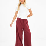 Mila Wide Leg Trousers - Washed Red