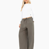Maya Wide Leg Trousers - Safari Green