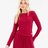 Ebony Button Up Cardigan - Deep Raspberry