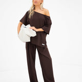 Cleo Off The Shoulder Top - Brown