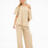 Cleo Off The Shoulder Top - Soft Tan