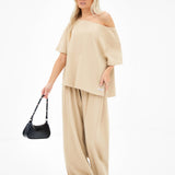 Cleo Off The Shoulder Top - Soft Tan