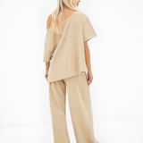 Cleo Off The Shoulder Top - Soft Tan