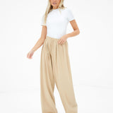 Cleo Wide Leg Trousers - Soft Tan