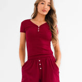 Rosie Pointelle Top - Soft Burgundy