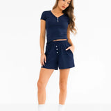 Rosie Pointelle Top - Light Navy