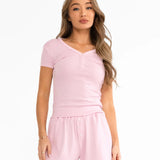 Rosie Pointelle Top - Pale Pink
