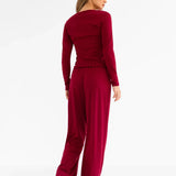 Rosie Pointelle Long Sleeve Top - Soft Burgundy