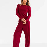 Rosie Pointelle Long Sleeve Top - Soft Burgundy