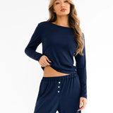 Rosie Pointelle Long Sleeve Top - Light Navy
