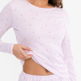 Avery Pointelle Long Sleeve Top - Heart Print