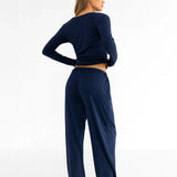 Rosie Pointelle Trousers - Light Navy