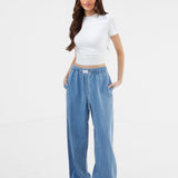 Tatum Pinstripe Jeans - Mid Blue