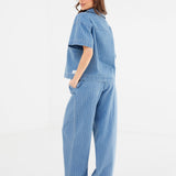 Tatum Pinstripe Jeans - Mid Blue