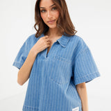 Tatum Denim Rugby Shirt - Mid Blue