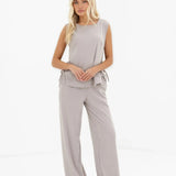 Alma Wide Leg Trousers - Light Grey