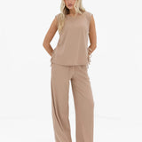 Alma Wide Leg Trousers - Tan